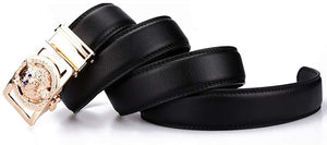 Men's Gold Buckle Black Genuine Leather Dress Belt