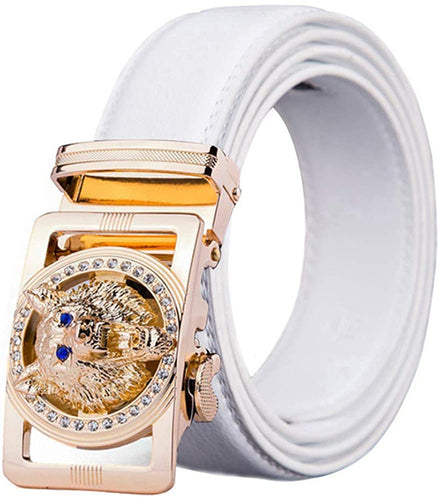 Men's Gold Buckle White Genuine Leather Dress Belt