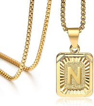 Load image into Gallery viewer, Gold Plated Square Capital Initial Letter Pendant Necklace
