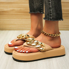 Load image into Gallery viewer, Vintage Metal Chain Khaki Platform Flip-Flops Summer Sandals