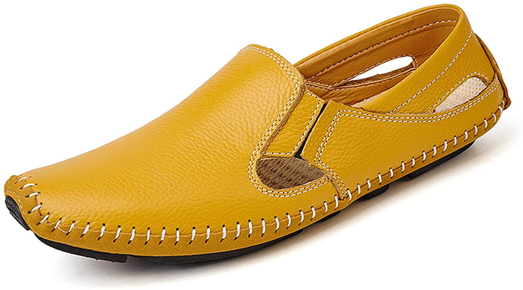 Leather Fashion Moccasin Slipper Yellow Casual Slip on Loafers