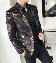 Load image into Gallery viewer, Men&#39;s Black/Gold Leopard Long Sleeve Luxury Blazer
