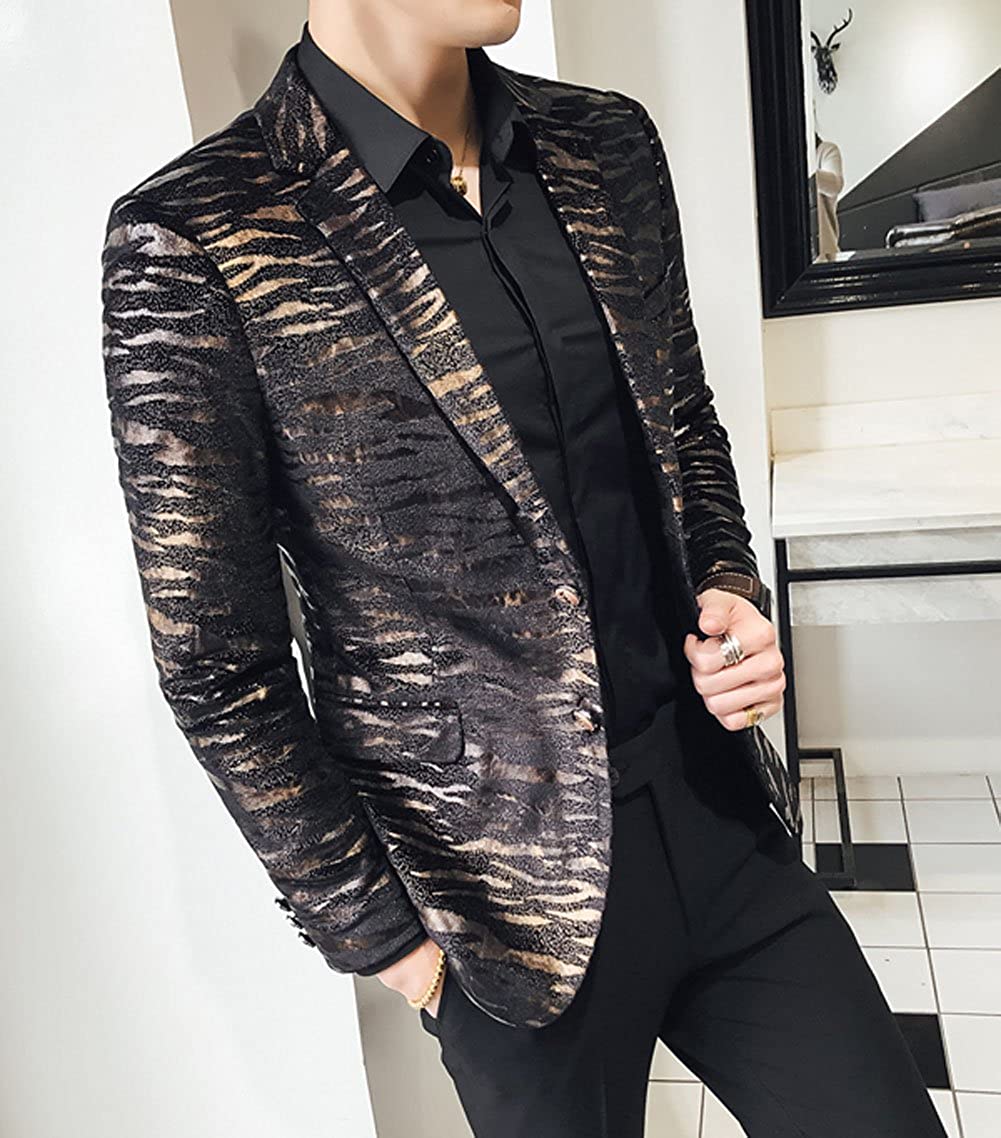 Men's Black/Gold Leopard Long Sleeve Luxury Blazer