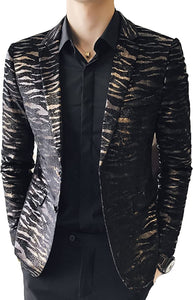 Men's Black/Gold Leopard Long Sleeve Luxury Blazer