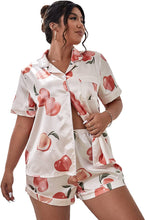 Load image into Gallery viewer, Plus Size White Peach Printed Satin Pajama Sleepwear