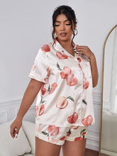 Load image into Gallery viewer, Plus Size White Peach Printed Satin Pajama Sleepwear