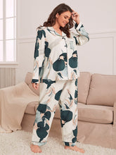 Load image into Gallery viewer, Floral White Satin Button Up Plus Size 2 Piece Sleepwear