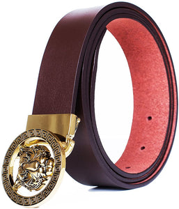 Luxurious Brown Silver Tiger Buckle Cowhide Leather Belt