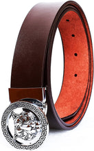 Load image into Gallery viewer, Luxurious Brown Silver Tiger Buckle Cowhide Leather Belt