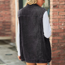Load image into Gallery viewer, Dreamy Denim Black Button Up Mid Long Ripped Denim Vest