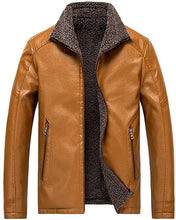 Load image into Gallery viewer, Men&#39;s Fleece Faux Leather Brown Long Sleeve Winter Jacket