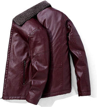 Load image into Gallery viewer, Men&#39;s Fleece Faux Leather Burgundy Red Long Sleeve Winter Jacket