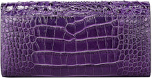 Load image into Gallery viewer, Embossed Crocodile Clutch Purple Leather Wallet