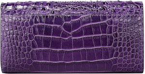 Embossed Crocodile Clutch Purple Leather Wallet