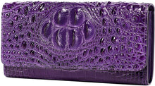 Load image into Gallery viewer, Embossed Crocodile Clutch Purple Leather Wallet