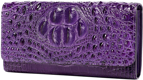 Embossed Crocodile Clutch Purple Leather Wallet