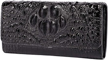 Load image into Gallery viewer, Embossed Crocodile Clutch Black Leather Wallet