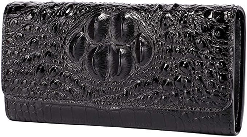 Embossed Crocodile Clutch Black Leather Wallet