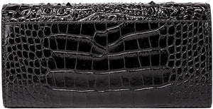 Embossed Crocodile Clutch Black Leather Wallet