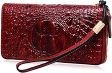 Load image into Gallery viewer, Crocodile Leather Dark Red  Clutch Purses Wallet