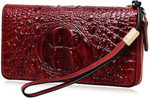 Crocodile Leather Dark Red  Clutch Purses Wallet