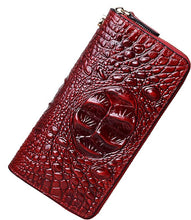 Load image into Gallery viewer, Crocodile Leather Dark Red  Clutch Purses Wallet