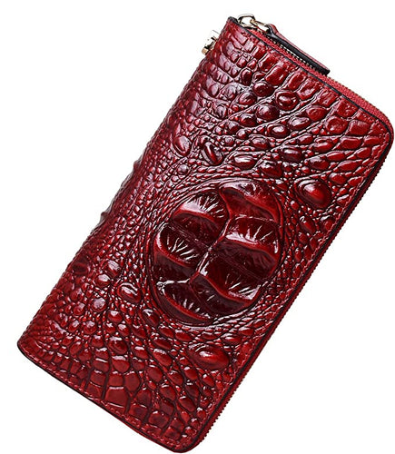 Crocodile Leather Dark Red  Clutch Purses Wallet