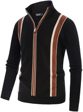 Load image into Gallery viewer, Stripes Knitted Black Turtleneck Zip Stand Collar Pullover Sweater