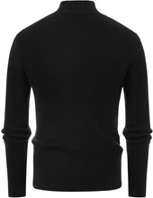 Load image into Gallery viewer, Stripes Knitted Black Turtleneck Zip Stand Collar Pullover Sweater