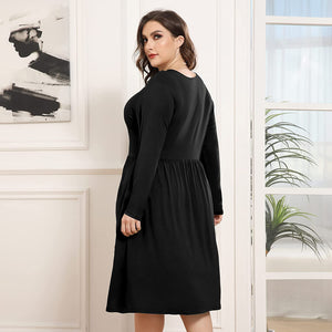 Kelsey Red Round Neck Long Sleeve Plus Size Dress