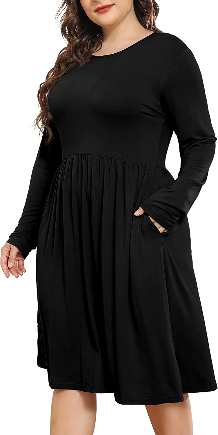 Kelsey Black Round Neck Long Sleeve Plus Size Dress
