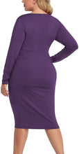 Load image into Gallery viewer, Plus Size Wine Red Silky Stretch Bodycon Wrap Midi Dress