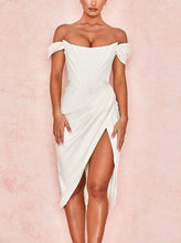 Load image into Gallery viewer, Banquet White Off Shoulder Side Slit Bodycon Midi Dress