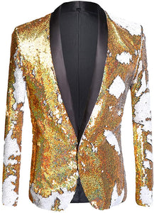 Men Royal Gold Blue Stylish Shiny Sequins Blazer Suit Jacket