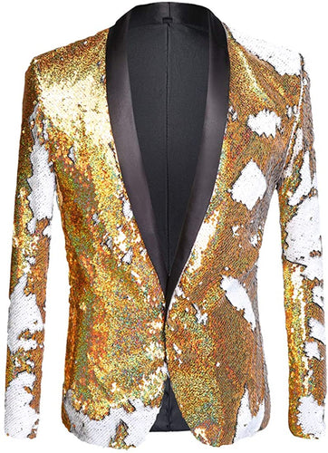 Men's Formal Gold/White Sequined Long Sleeve Blazer Jacket