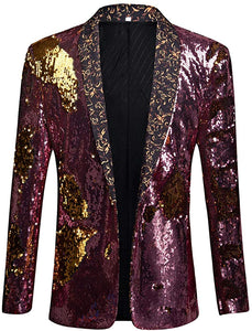 Men's Pink Stylish Shiny Sequins Long Sleeve Blazer Suit Jacket