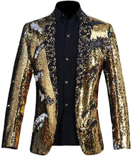 Load image into Gallery viewer, Men Gold Stylish Shiny Sequins Long Sleeve Blazer Suit Jacket