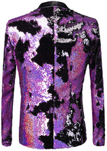 Load image into Gallery viewer, Men Purple Blue Stylish Two Color Conversion Shiny Sequins Blazer Suit Jacket