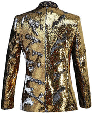 Load image into Gallery viewer, Men Gold Stylish Shiny Sequins Long Sleeve Blazer Suit Jacket