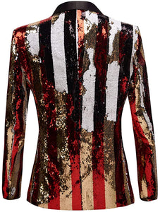 Men's Long Colorful Stylish Shiny Sequins Blazer Suit Jacket