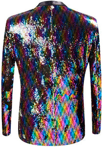 Men's Long Colorful Stylish Shiny Sequins Blazer Suit Jacket