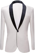 Load image into Gallery viewer, Men&#39;s White Fashion Velvet w/Black Trim Long Sleeve Blazer