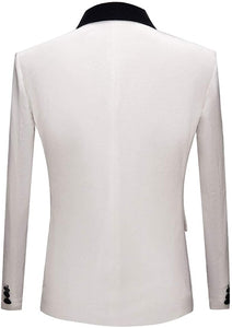 Men's White Fashion Velvet w/Black Trim Long Sleeve Blazer