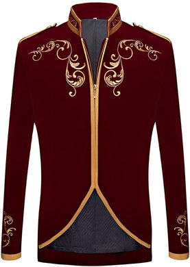 Prince Stylish Court Wine Red Velvet Embroidery Blazer