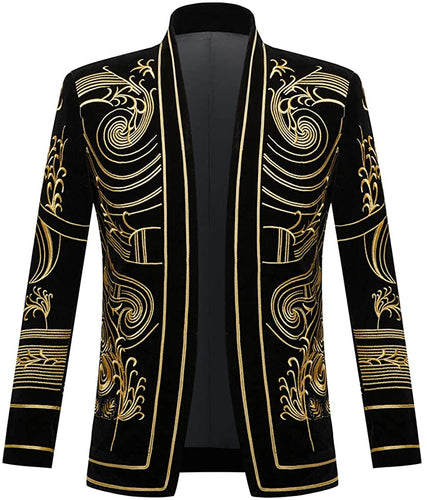 Prince Stylish Court Golden Flower Velvet Embroidery Blazer