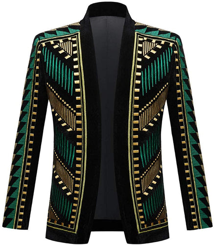 Prince Stylish Court Green Gold Velvet Embroidery Blazer