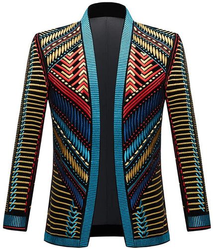 Prince Stylish Court Blue-Gold Velvet Embroidery Blazer