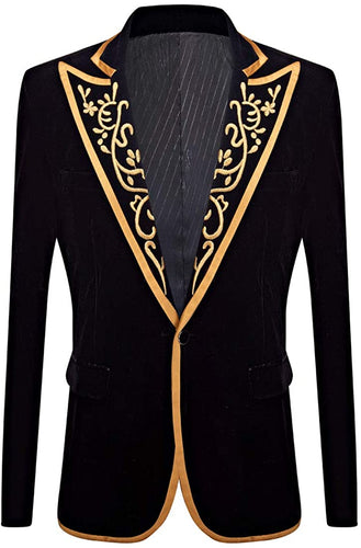 Prince Stylish Court Peak Lapels Velvet Embroidery Blazer