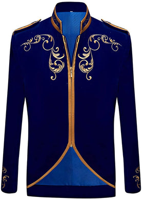 Prince Stylish Court Blue Velvet Embroidery Blazer