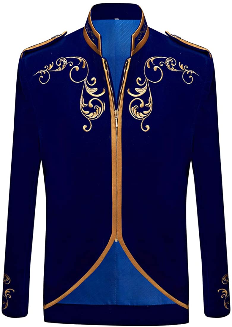 Prince Stylish Court Blue Velvet Embroidery Blazer
